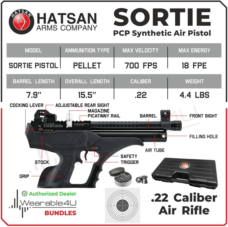 Hatsan Sortie Synthetic PCP Air Pistol with Paper Targets and Lead Pellets Bundle
