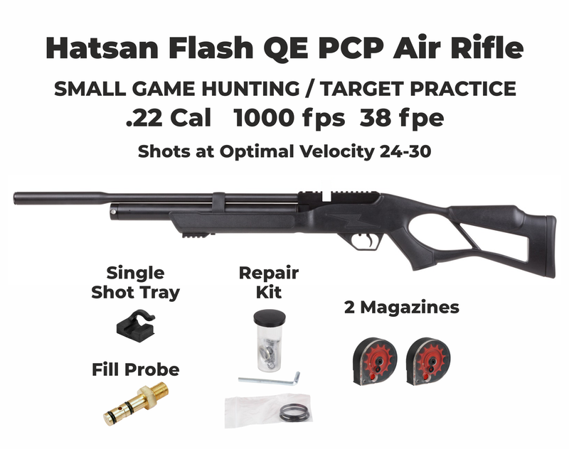 Hatsan Flash QE (Quiet Energy) .22 Caliber PCP Air Rifle with Included Pack of 250 Pellets Bundle (Pellets Caliber/Weight .22/12.96 Grains) and Wearable4U Cloth