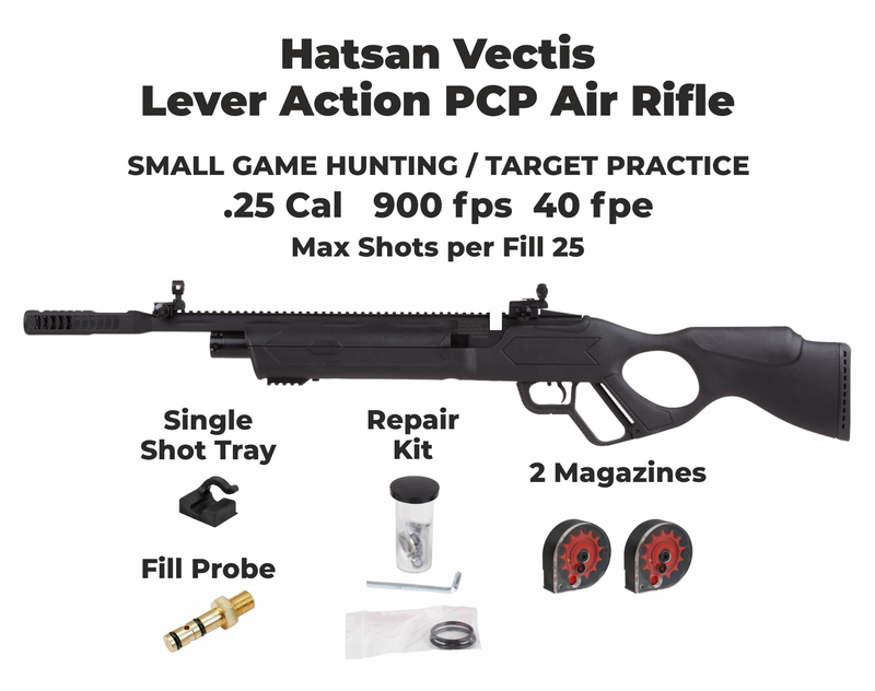 Hatsan Vectis .25 Cal Air Rifle with Pack of 150ct Pellets and 100x Paper Targets Bundle (Black Syn Stock)