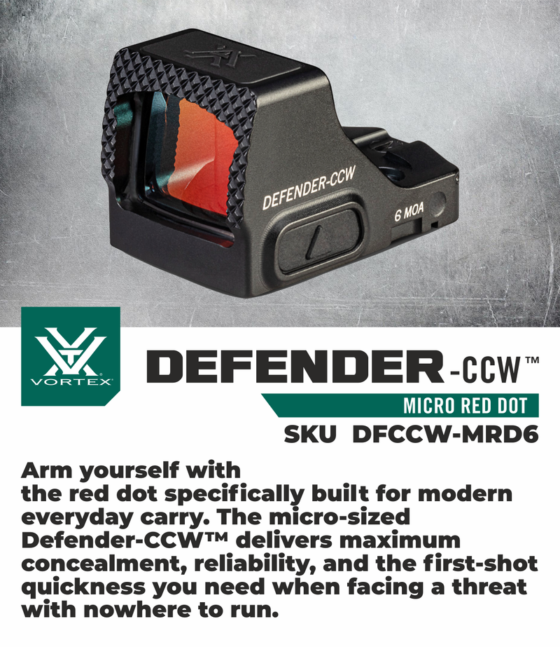 Vortex Optics Defender-CCW 6 MOA Red Dot (DFCCW-MRD6) with Free Hat Bundle