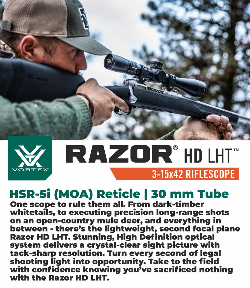 Vortex Optics Razor HD LHT 3-15x42 SFP HSR-5i (MOA) Reticle 30 mm Tube Riflescope