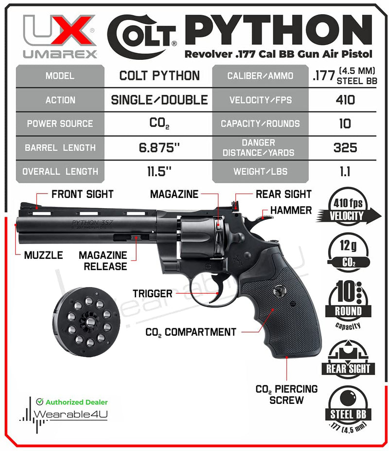 Umarex Colt Python .177 Caliber 410 FPS 10-Round Revolver BB Air Pistol