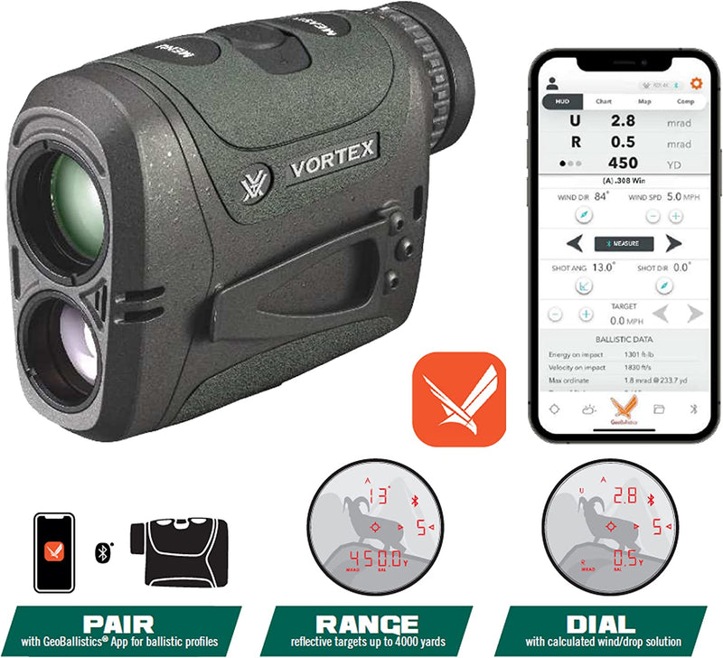 Vortex Optics Razor HD 4000 GB 7x25mm Ballistic Laser Rangefinder (LRF-252) with Wearable4U Bundle