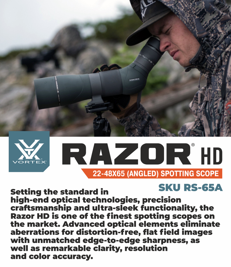 Vortex Optics Razor HD 22-48x65 (Angled) Spotting Scope with Free Hat and Wearable4U Bundle