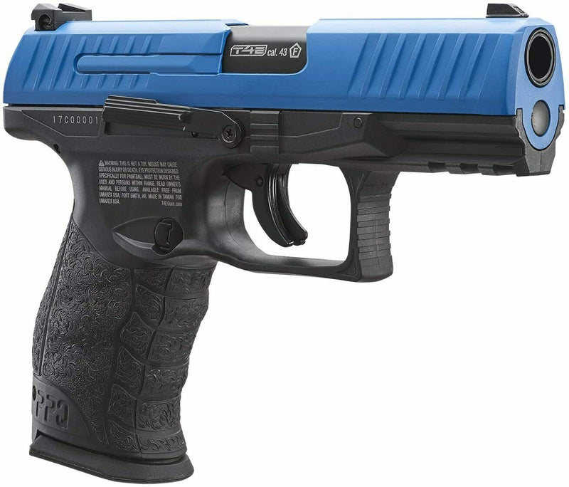 Umarex T4E .43cal Walther PPQ LE Paintball Pistol Law Enforcement Trainer with Included Extra Mag and 5x12 Gram CO2 Tanks and T4E Pack of .43 Cal Blue Paintballs Bundle (Blue)
