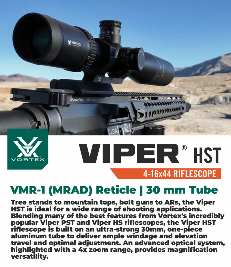 Vortex Optics Viper HST 4-16x44 SFP Riflescope VMR-1 (MRAD) Reticle, 30 mm Tube with Free Hat (Camo Digital) Bundle