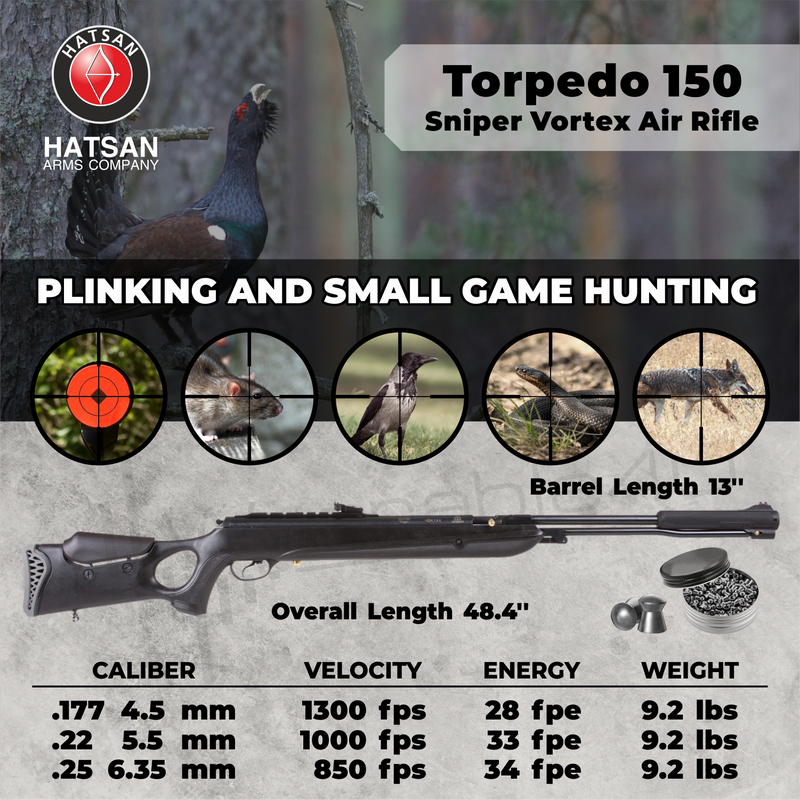 Hatsan Torpedo 150SN Sniper Vortex Piston Under Lever .25 Caliber AirRifle with Wearable4U .25 cal 150ct Lead Pellets Bundle