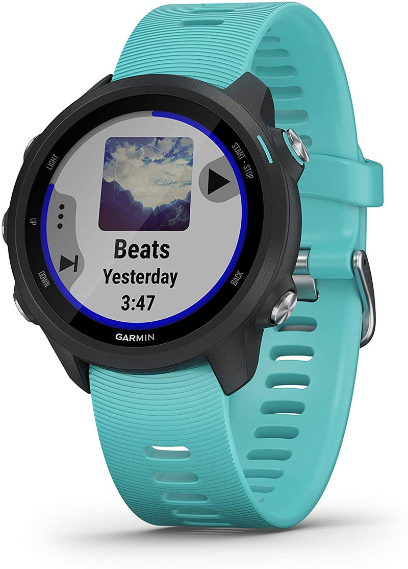 Garmin Forerunner 245 GPS Running Smartwatch with Included Wearable4U 3 Straps Bundle (Aqua Music 010-02120-22, Black/Orange/Red)