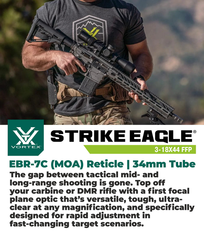 Vortex Optics Strike Eagle 3-18x44 FFP EBR-7C MOA 34mm Tube Riflescope (SE-31801)