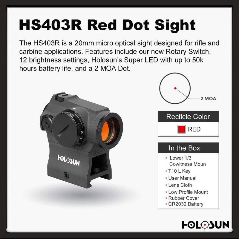 Holosun HS403R Micro Optical 2 MOA Red Dot Sight