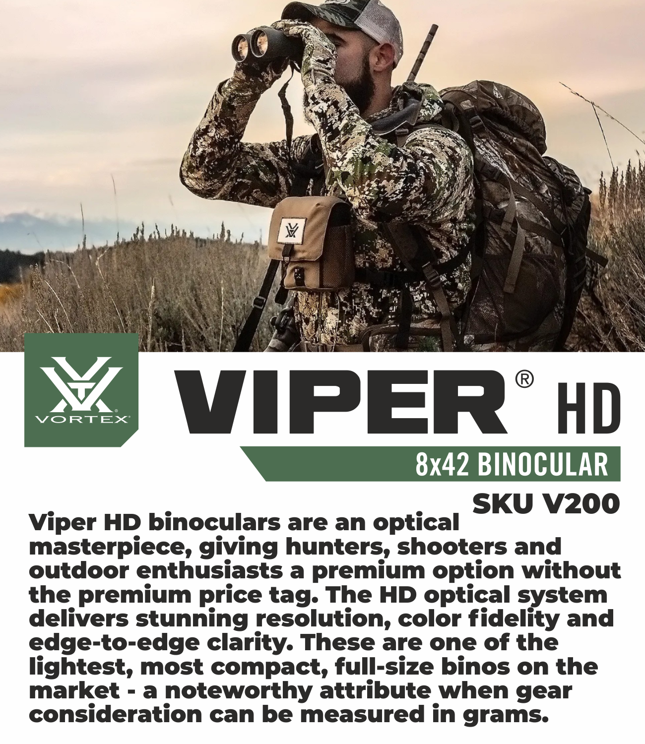 Vortex Optics Viper HD 10x50 Roof Prism Binocular with Glasspak Harness  Bundle 