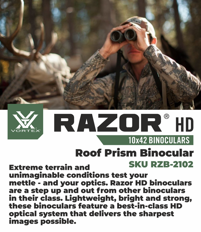 Vortex Optics Razor HD 10x42 Roof Prism Binocular RZB-2102 with Free Hat and Wearable4U Bundle