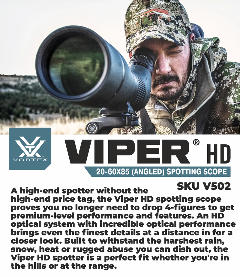 Vortex Optics Viper HD 20-60x85 Angled Spotting Scope V502 with Wearable4U Bundle