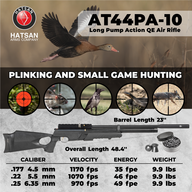 Hatsan AT44PA-10 Pump Action Long QuietEnergy QE .25 cal AirRifle with Wearable4U .25 Caliber 150ct Lead Pellets Bundle