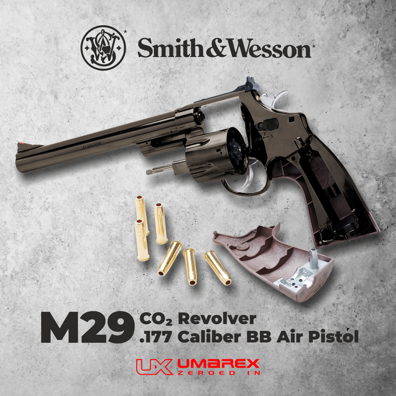 Umarex Smith & Wesson M29 CO2 BB Revolver .177 Caliber BB Air Pistol with Pack of 1500x BBs and 5xCO2 Tanks Bundle