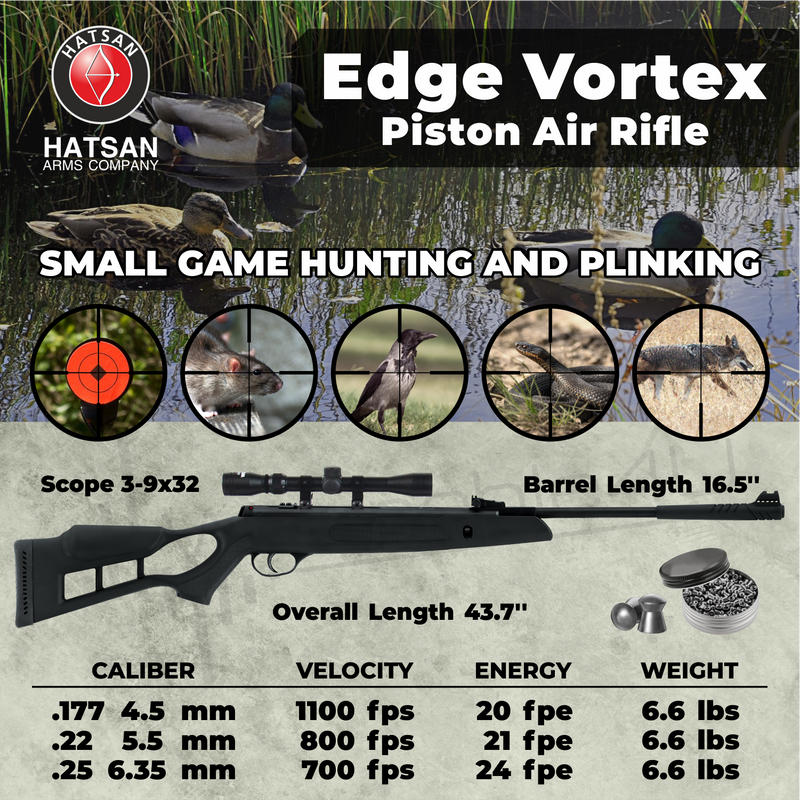 Hatsan Edge Vortex Combo .177 Cal Air Rifle with Wearable4U 100x Paper Targets and 500x .177cal Lead Pellets Bundle