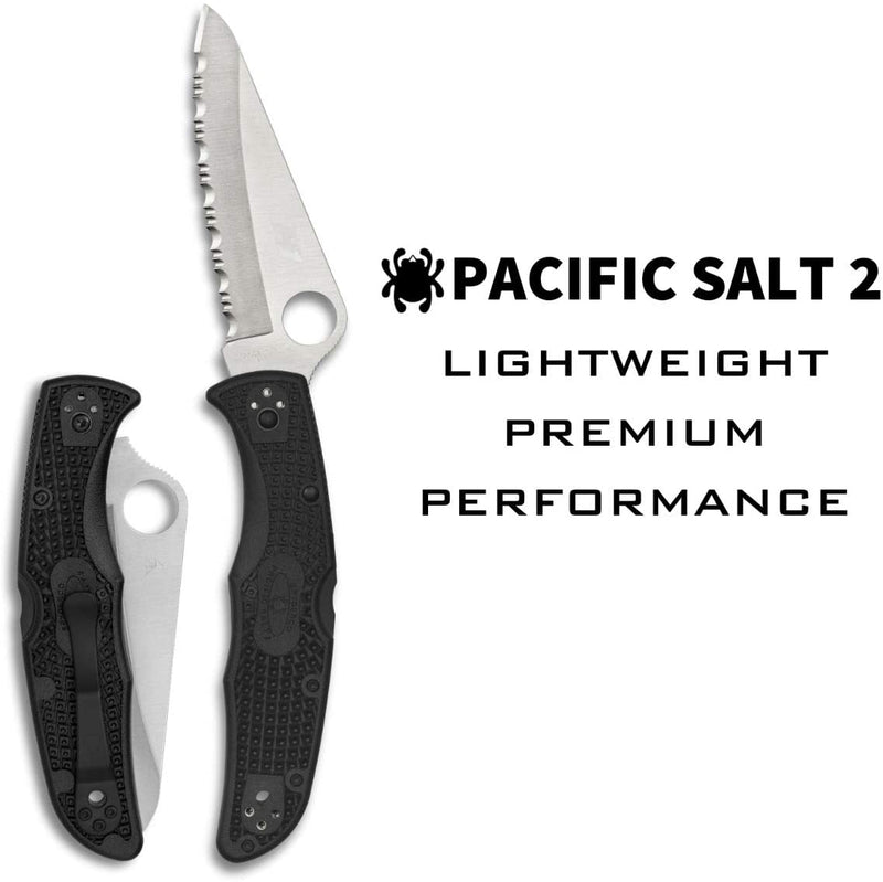 Spyderco C91SBK2 Pacific Salt 2 Black FRN Serrated Edge Satin H1 Folding Knife