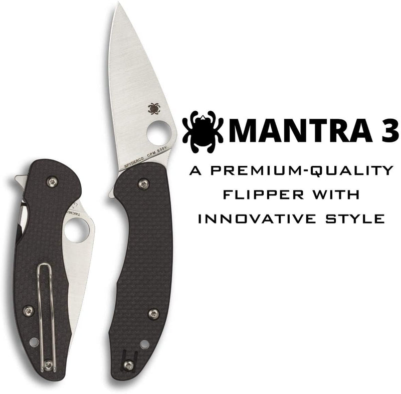 Spyderco Mantra 3 Premium Flipper PlainEdge Knife with Carbon Fiber G-10 Handle