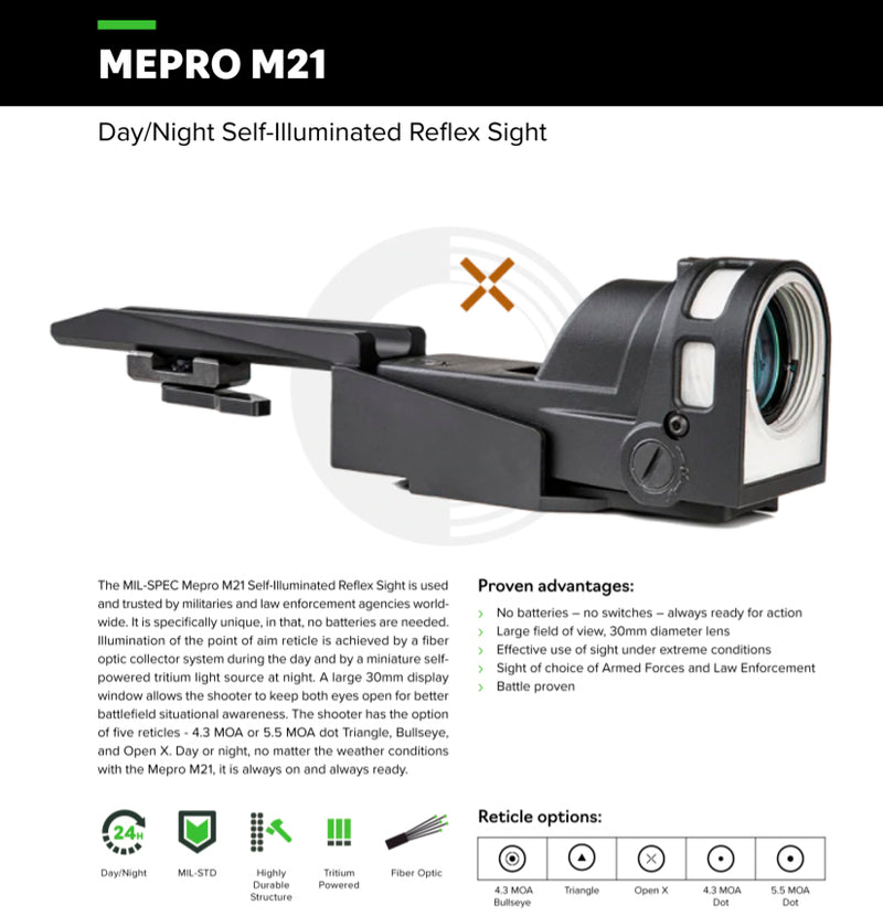 Meprolight Mepro M21 Open X Day/Night Self-Illuminated Red Dot Reflex Sight with Carrying Handle