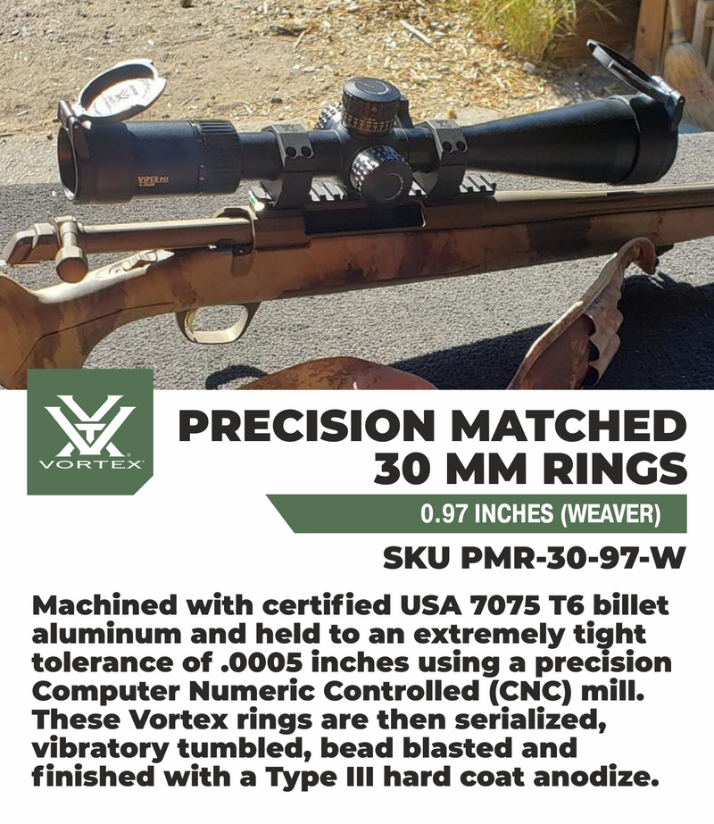 Vortex Precision Match 30mm Ring Set Med .97 in Weaver with Free Hat Bundle