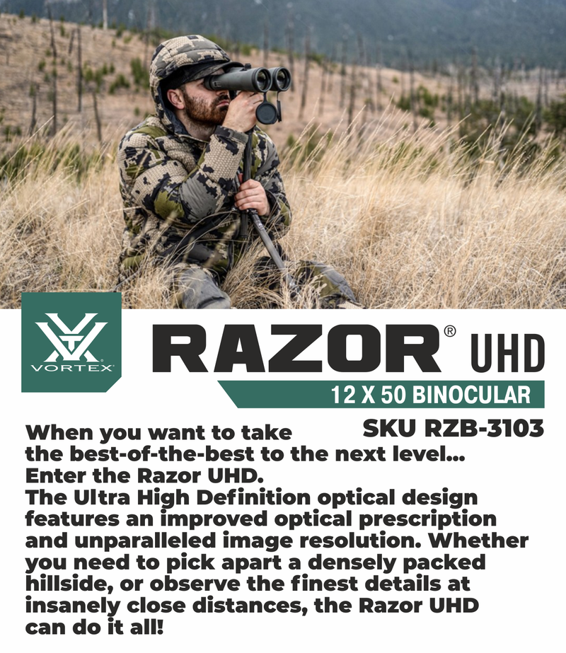 Vortex Optics Razor UHD 12x50 Binocular RZB-3103 with Free Hat and Wearable4U Bundle