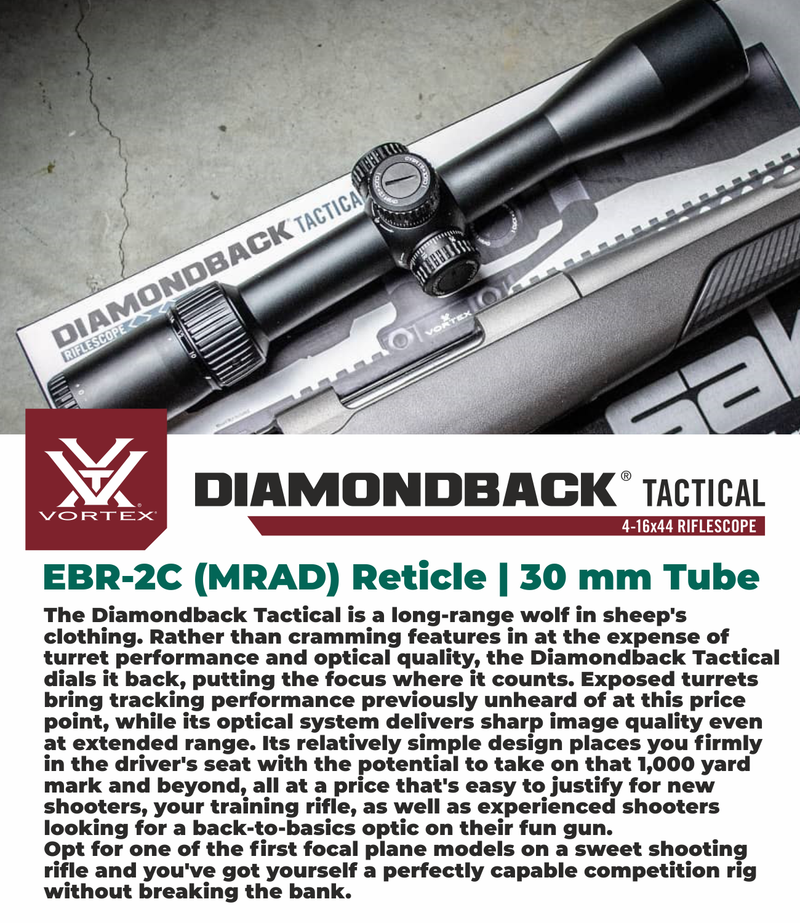 Vortex Optics Diamondback 4-16x44 FFP Riflescope EBR-2C (MRAD) Reticle, 30mm Tube with Wearable4U Bundle