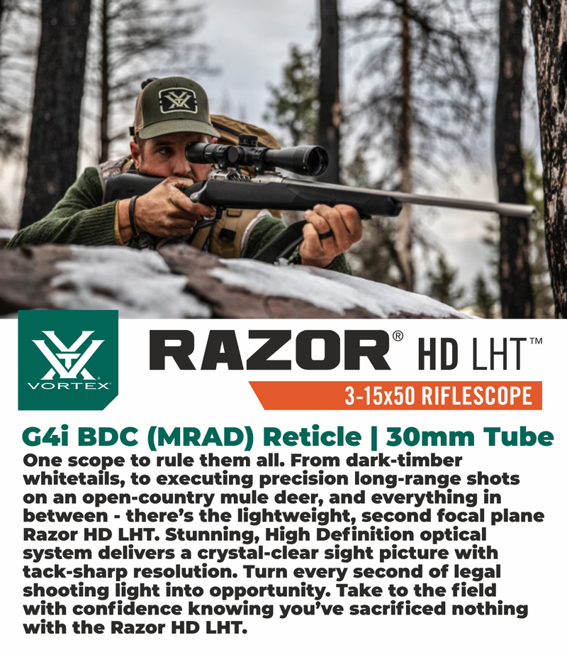 Vortex Optics Razor HD LHT 3-15x50 SFP G4i BDC (MRAD) Reticle 30mm Tube Riflescope