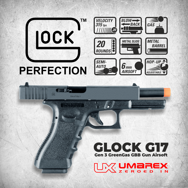 Umarex Glock G17 Gen 3 Green Gas GBB Airsoft Pistol (2276346) with Wearable4U Bundle