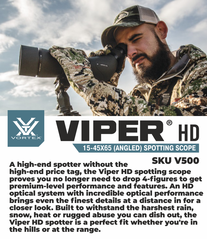 Vortex Optics Viper HD 15-45x65 Angled Spotting Scope with Free Hat and Wearable4U Bundle