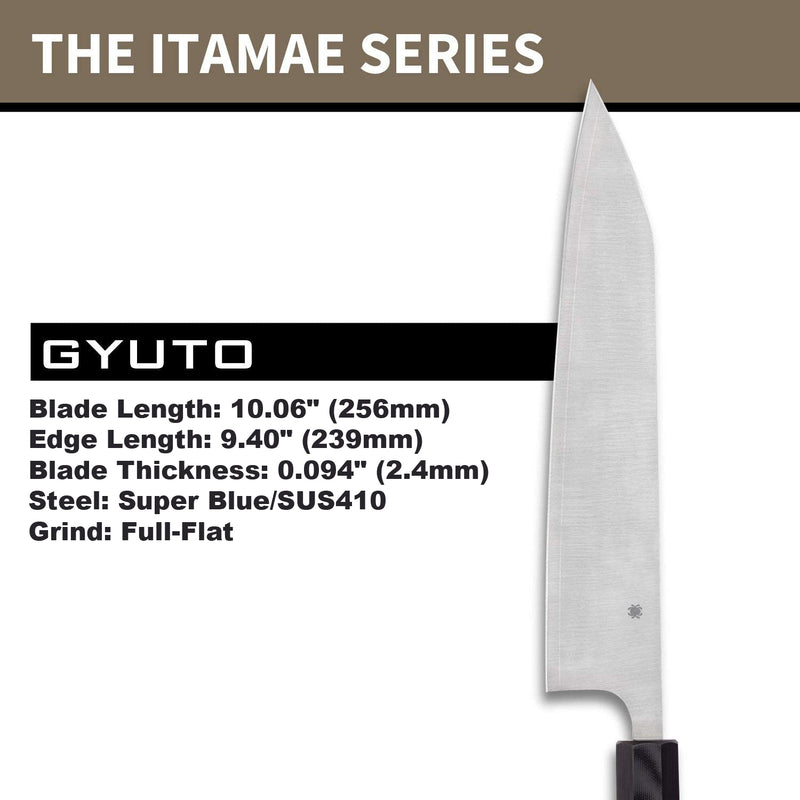 Spyderco K19GPBNBK Carter Itamae Gyuto Super Blue/SUS410 Burl G10 Premium Kitchen Knife