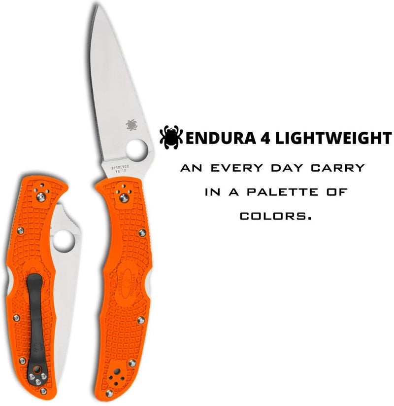 Spyderco Endura 4 FRN Flat Ground C10FPOR Orange Folding Plain Edge Pocket Knife