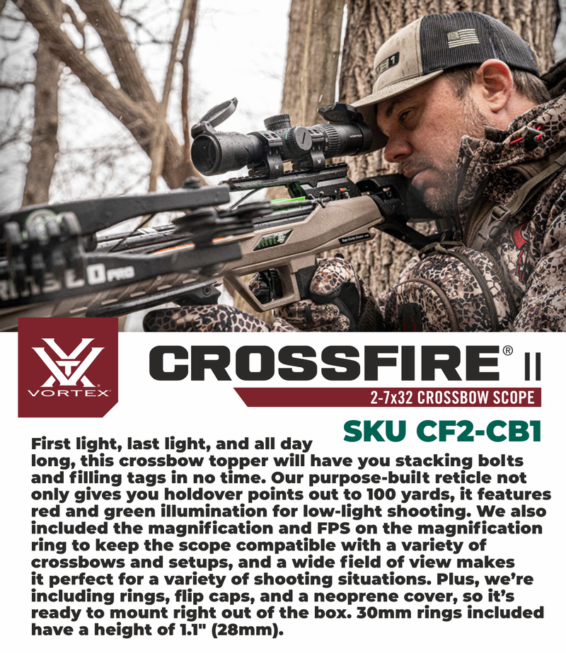 Vortex Optics Crossfire II 2-7x32 SFP Crossbow Scope Kit with Vortex Optics Free Hat, Black Camo Bundle