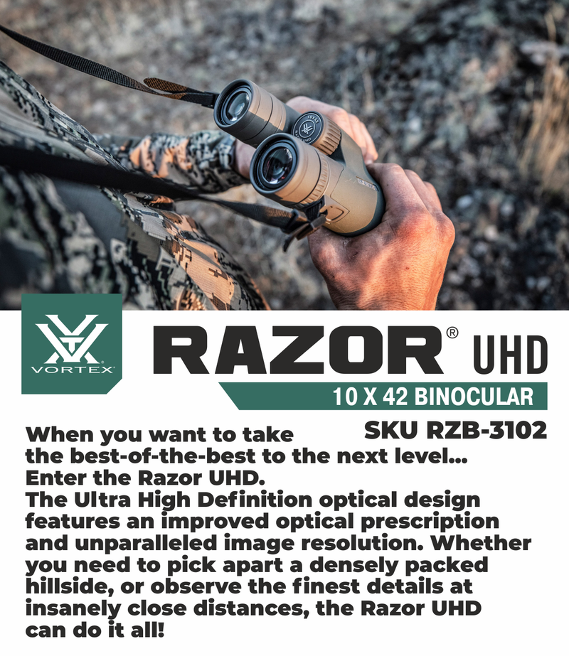 Vortex Optics Razor UHD 10x42 Binocular RZB-3102 with Free Hat and Wearable4U Bundle