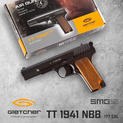 Gletcher TT 1941 NBB .177 Cal CO2 Metal Body Single-action BB Air Pistol