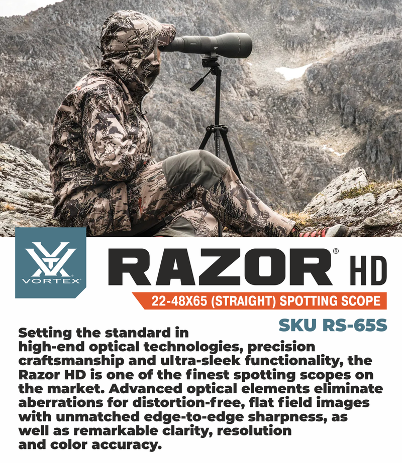 Vortex Optics Razor HD 22-48x65 (Straight) Spotting Scope with Free Hat and Wearable4U Bundle