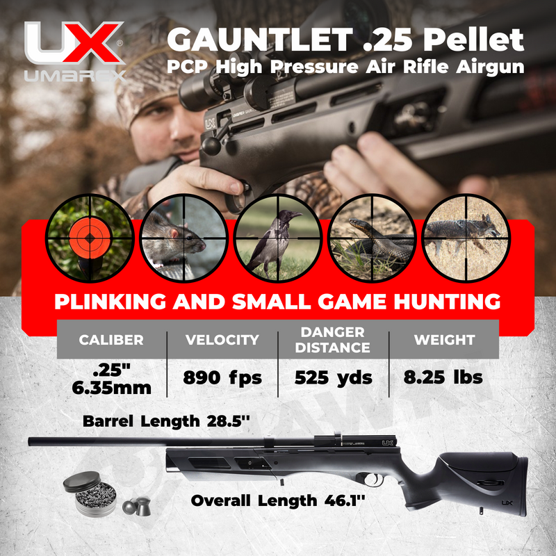 Umarex Gauntlet PCP .25 Cal High Pressure Air Rifle with .25 Pellets and Extra 8-Shot Mag Bundle