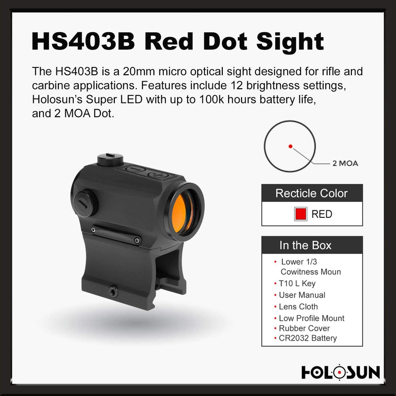 Holosun 2MOA Red Dot HS403B 20mm Micro Optical Red Dot Sight