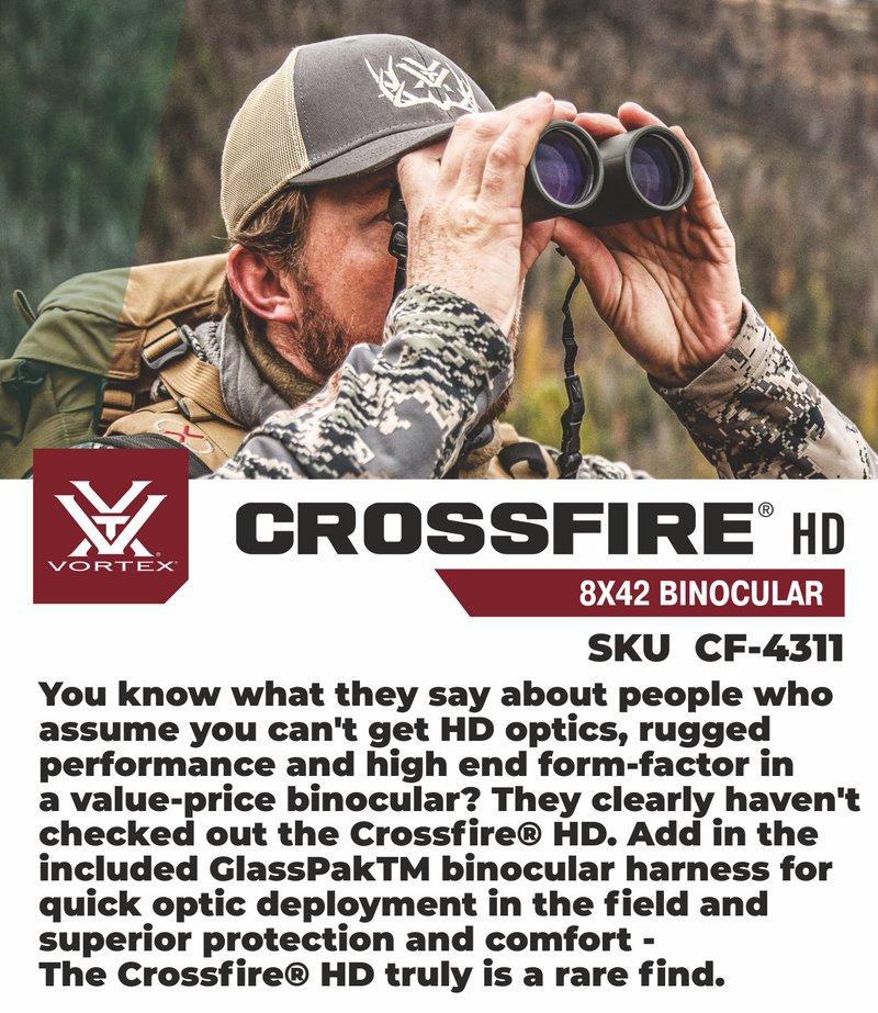 Vortex Optics Crossfire HD 8x42 Green Binocular with Free Hat Bundle