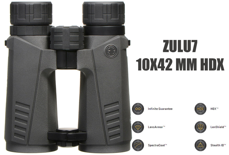 Sig Sauer Zulu7 10x42mm HDX Open Bridge BAK4 Prism Waterproof Binocular, Graphite