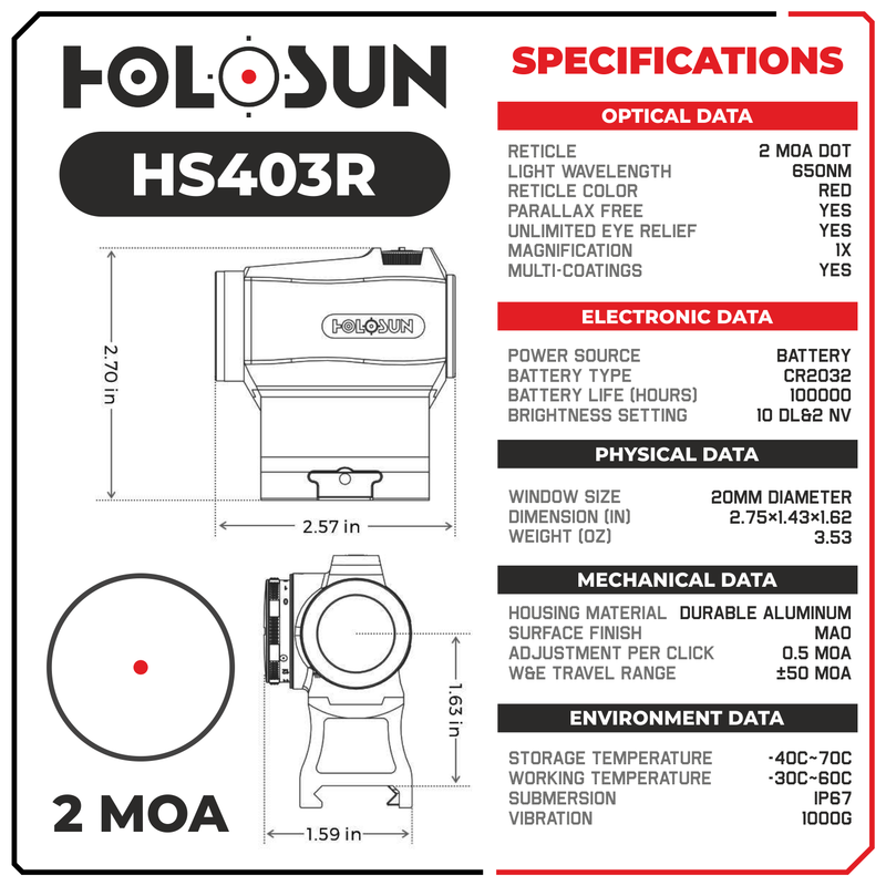 Holosun HS403R Micro 2 MOA Red Dot Sight and 3X Magnifier HM3X with Wearable4U Extra CR2032 Battery and Lens Cleaning Pen Bundle
