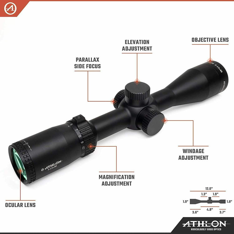 Athlon Optics Talos 3-12x40, Capped , Side Focus, 1 inch, SFP, Center X Riflescope with included Wearable4U Lens Cleaning Pen and Lens Cleaning Cloth Bundle