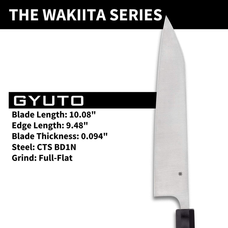 Spyderco Wakiita Gyuto K19GP Black G10 PlainEdge Kitchen Knife