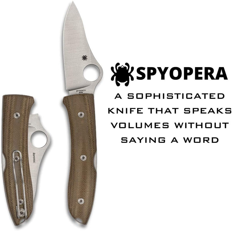 Spyderco C255CMP SpyOpera PlainEdge Brown Micarta Handle Folding Knife
