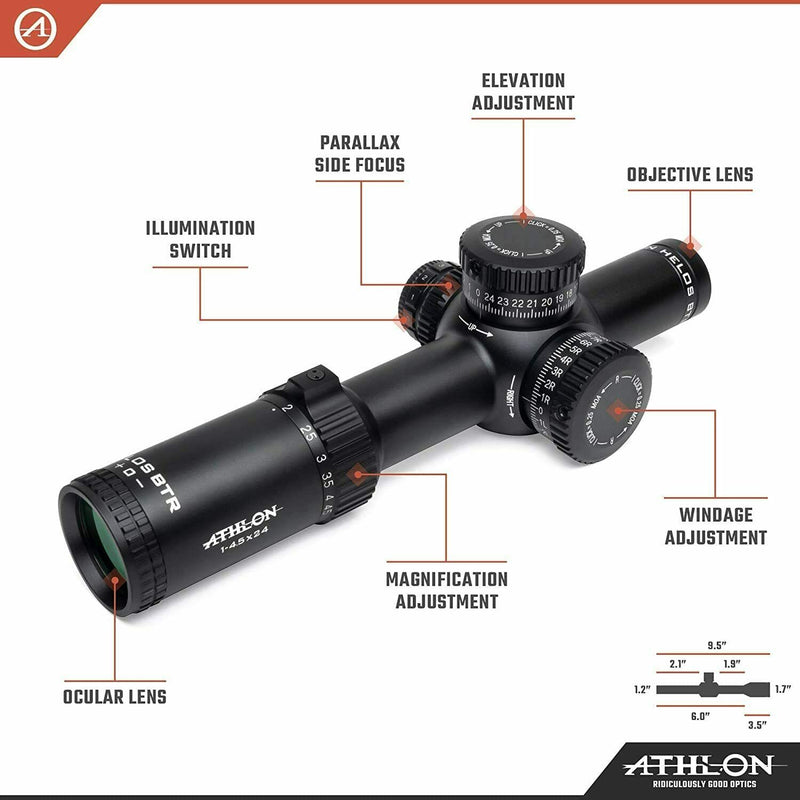 Athlon Optics Helos BTR 1-4.5x24, Direct Dial, 30mm, SFP, ATSR3 IR MOA Reticle Riflescope with Included Extra Battery CR2032 Lens Cleaning Pen and Lens Cleaning Cloth Bundle