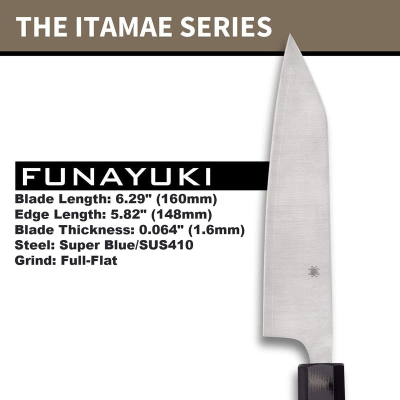 Spyderco K16GPBNBK Carter Itamae Funayuki Super Blue/SUS410 Burl G10 Plain Edge Kitchen Knife