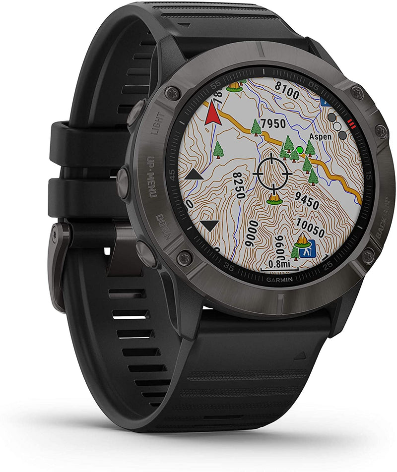 Garmin Fenix 6X Premium Multisport GPS Watches with Pulse OX, Routable Maps & Music and Power Pack Bundle (Sapphire, Carbon Gray DLC with Black Band)