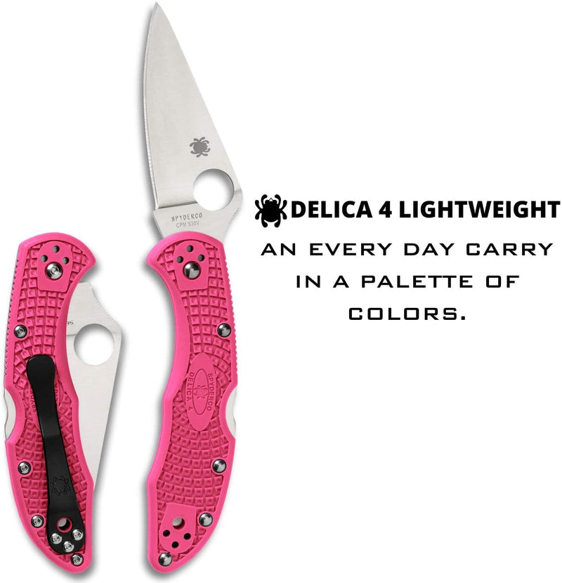 Spyderco Delica 4 FRN Pink 2.9" Plain Edge Folding Pocket Knife (C11FPPNS30V)