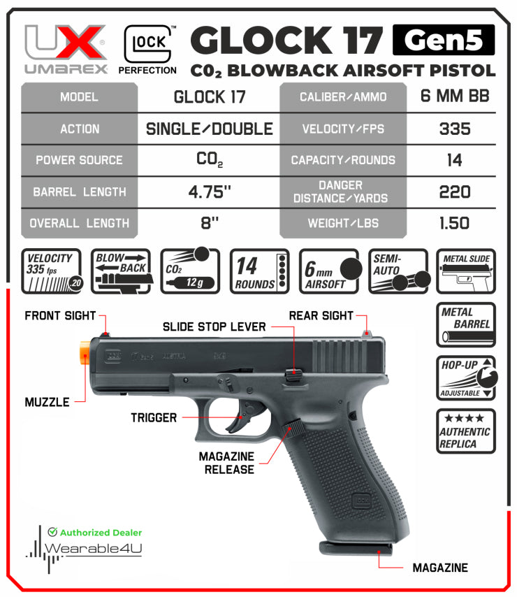 Umarex GLOCK G17 Gen5 C02 (HALF) Blowback Airsoft Pistol – Sports and  Gadgets