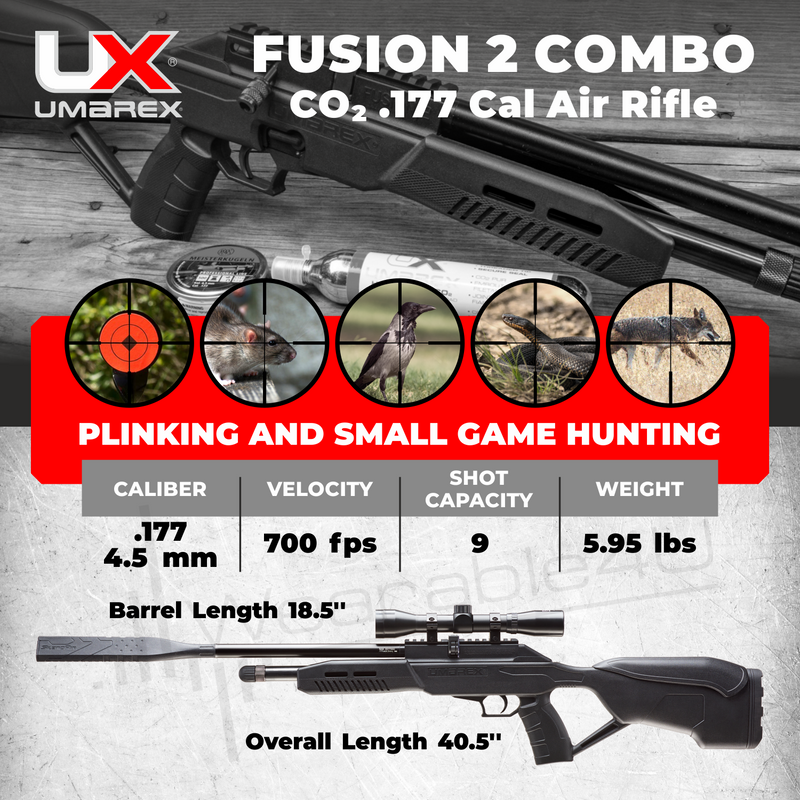 Umarex Fusion 2 Combo (4x32 w/rings) CO2 .177 Cal Air Rifle with Extra 9rd Mag and 2x 90gr CO2 Tanks and Pack of 500 Pellets Bundle