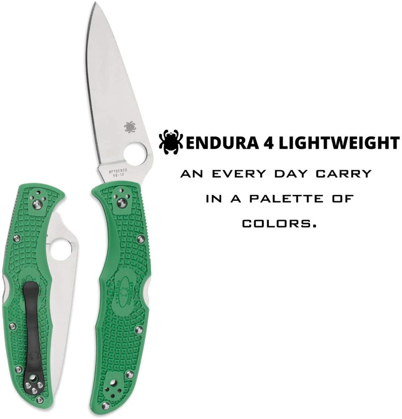 Spyderco Endura 4 FRN Flat Ground C10FPGR Green Folding Plain Edge Pocket Knife